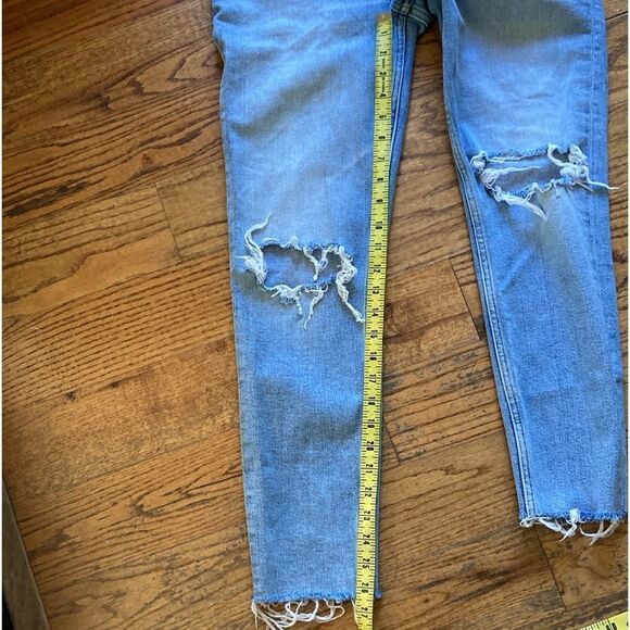 Redone Originals 90’s High Rise Crop Button Fly Destroyed Frayed Hem Jeans Sz 28 - Picture 13 of 14